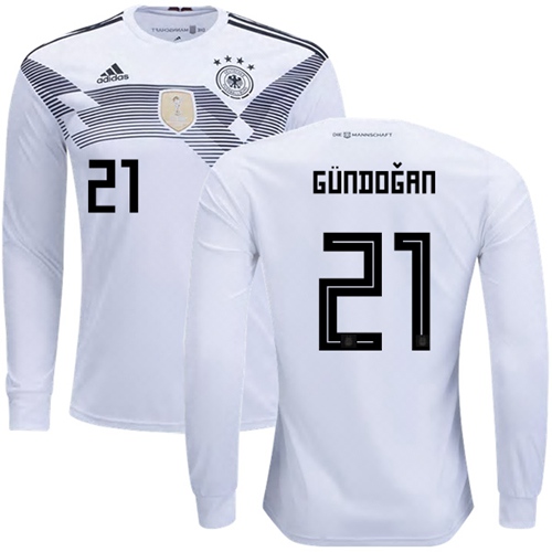 Germany #21 Gundogan White Home Long Sleeves Soccer Country Jersey